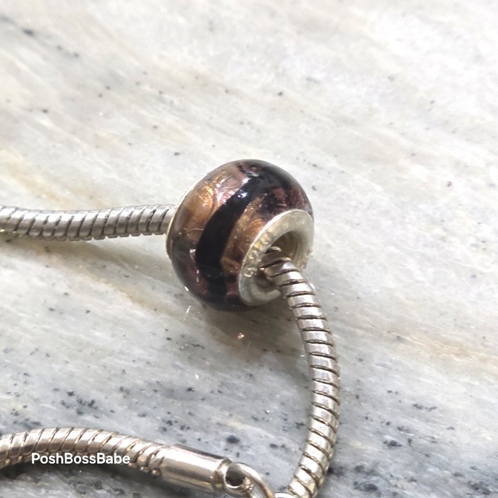 Murano .925 stearling silver center core glass bead fits pandora type bracelets